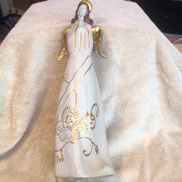 Praying Angel Hand Painted Fleur de lis signed and numbered 13”x 4.5”